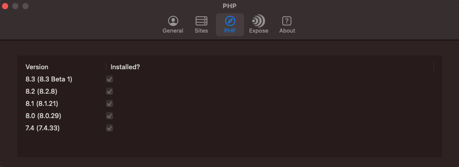Install PHP Versions Herd UI