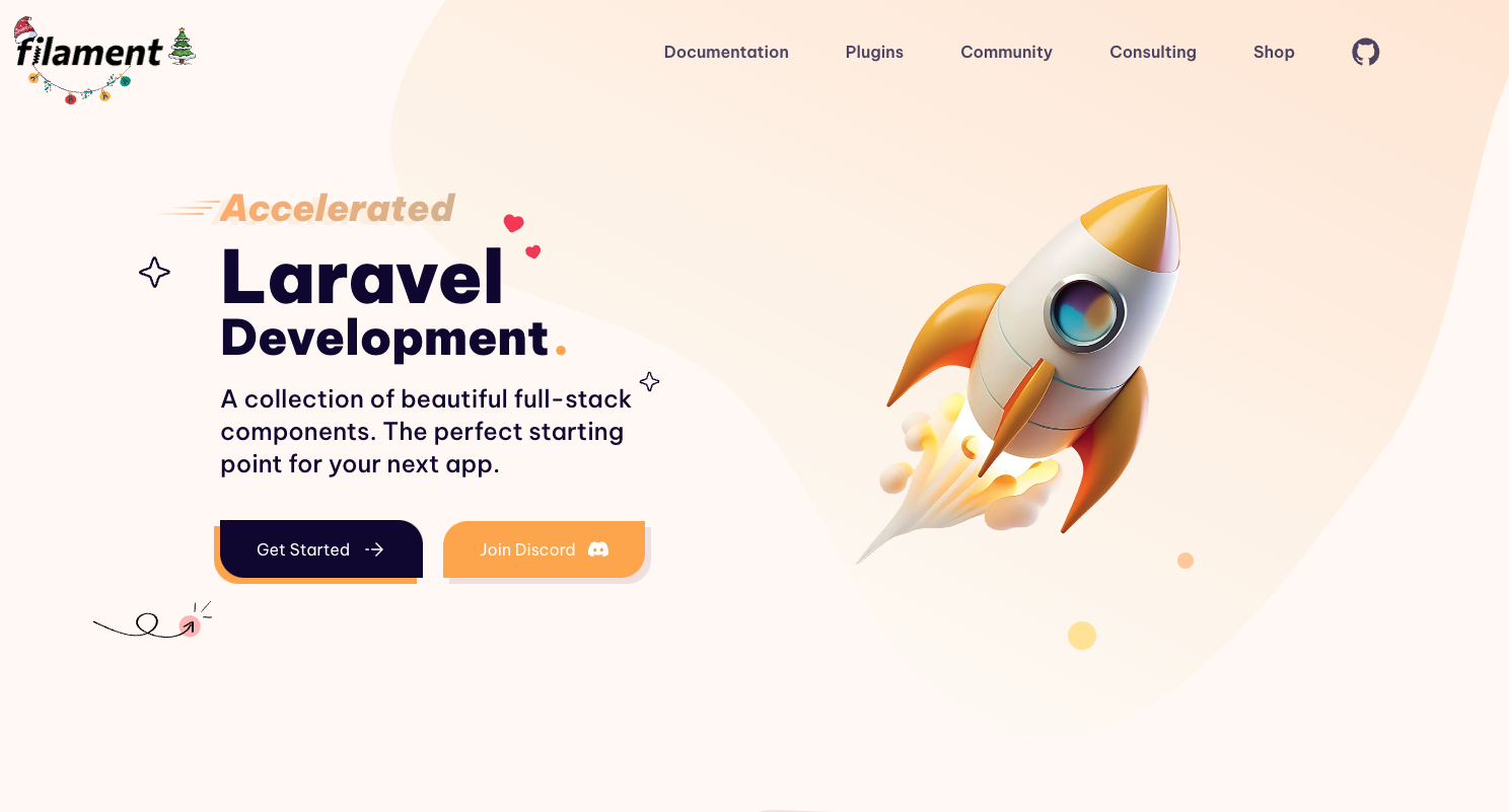 laravel filament landing page