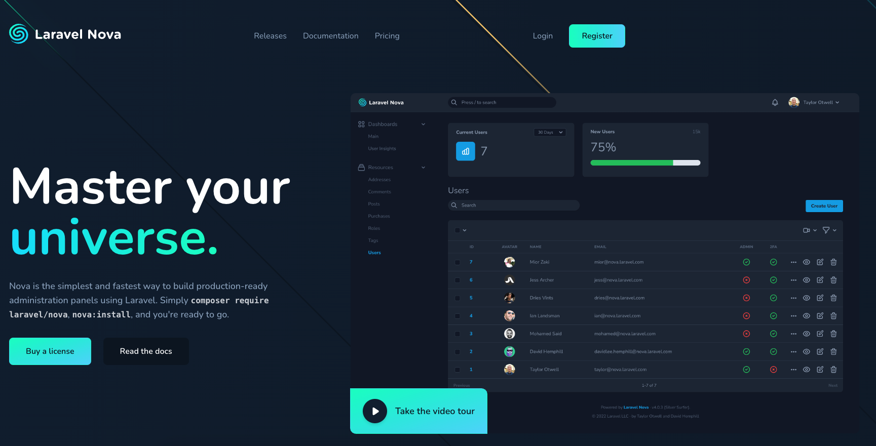 Laravel Nova landing page